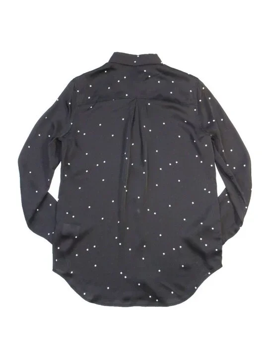 NWT Equipment Essential in Black White Star Print Satin Button Down Shirt XS - Picture 9 of 9